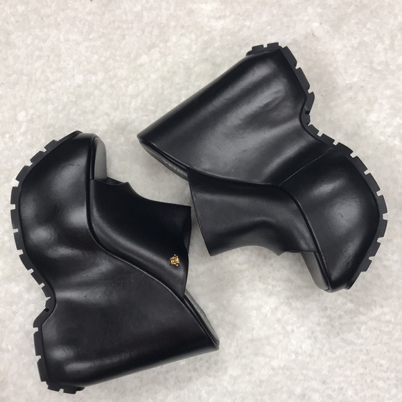 Authentic Versace Leather Platform Wedge Mules - Picture 7 of 17